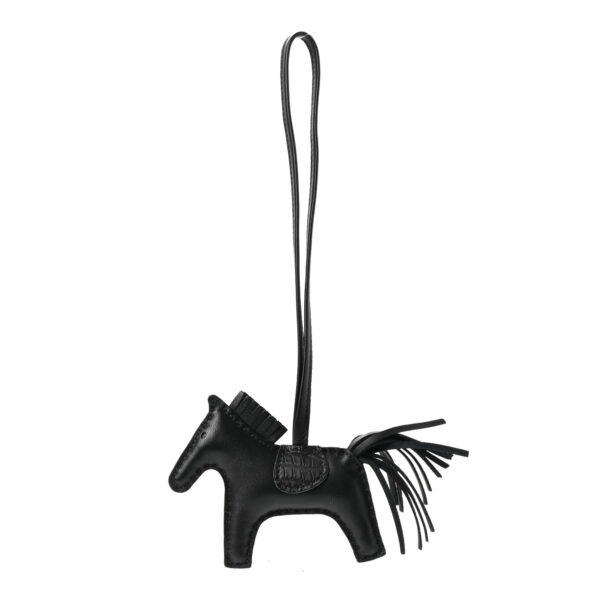 حقيبة هيرميس Milo مطفية Touch Grigri Rodeo Horse Charm PM So من جلد خروف وجلد تمساح باللون الأسود