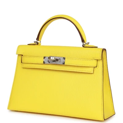 حقيبة هيرميس Kelly Sellier 20 Jaune Citron Chèvre مع إكسسوارات معدنية من البلاديوم