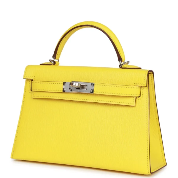 حقيبة هيرميس Kelly Sellier 20 Jaune Citron Chèvre مع إكسسوارات معدنية من البلاديوم