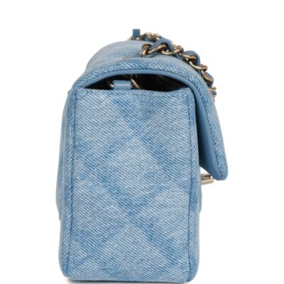 Chanel Blue Quilted Denim Rectangular Mini Flap Bag Gold Hardware