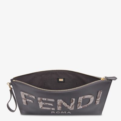 Fendi Large Flat Pouch in Dark Grey
