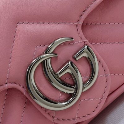 5d8f01134dc0e19d535d54490d1a4952 Gucci GG Marmont Waved Design Silver GG Buckle Women Latest Pink Quilted Super Mini Flap Handbag For Sale