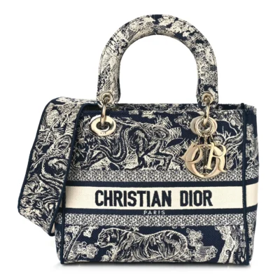 CHRISTIAN DIOR Toile de Jouy Embroidered Medium Lady D-Lite Blue