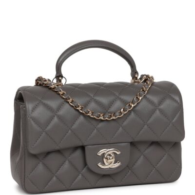 5e5e5c7b03c7f5c26a25ff815b128e22 Chanel Mini Rectangular Flap Bag with Top Handle Dark Grey Lambskin Light Gold Hardware