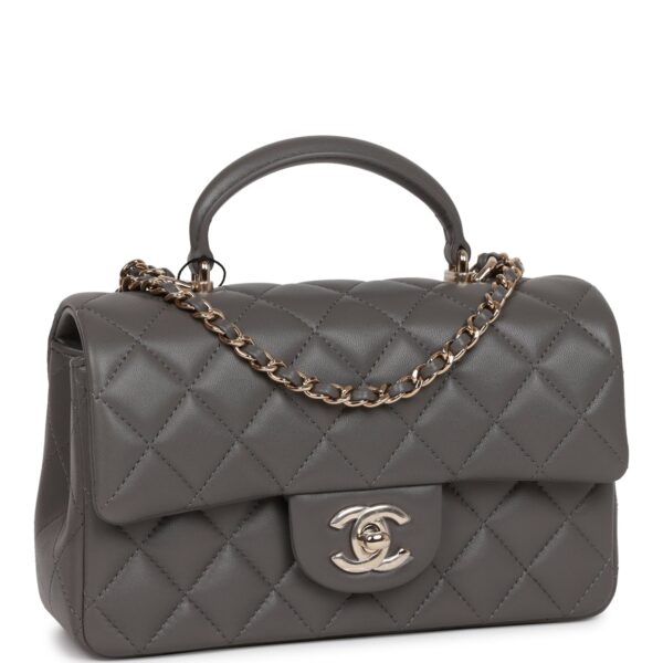 5e5e5c7b03c7f5c26a25ff815b128e22 Chanel Mini Rectangular Flap Bag with Top Handle Dark Grey Lambskin Light Gold Hardware