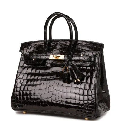 爱马仕 Birkin 25 黑色 亮面 Niloticus 鳄鱼皮 金色五金 包