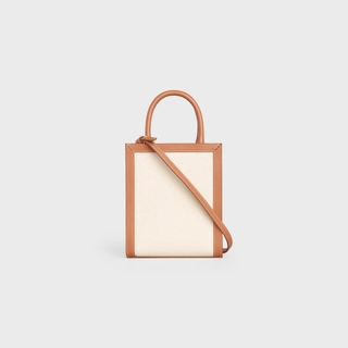 5ede2d10fc0162d33e2ef83099173d81 MINI VERTICAL CABAS CELINE IN TEXTILE WITH CELINE PRINT AND CALFSKIN NATURAL / TAN