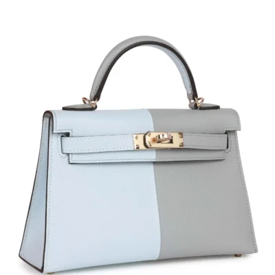 Hermès Special Order (HSS) Kelly Sellier 20 Casaque Bleu Brume and Gris Meyer Epsom Permabrass Hardware