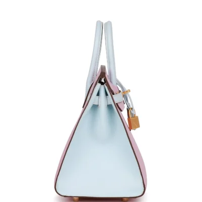 حقيبة هيرميس Special Order HSS Birkin Sellier 25 Mauve Sylvestre Brume مصقول من جلد إبسوم باللون الأزرق مع إكسسوارات معدنية ذهبية