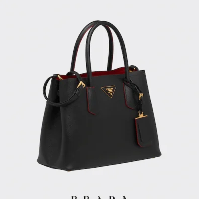 Prada Small Saffiano Leather Double Prada Bag in Black