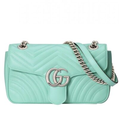 Gucci GG Marmont Small Tiffany Green Quilted Leather Silver GG Logo Buckle Female Flap Chain Shoulder Bag 2022 Price