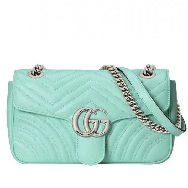 Gucci GG Marmont Small Tiffany Green Quilted Leather Silver GG Logo Buckle Female Flap Chain Shoulder Bag 2022 Price