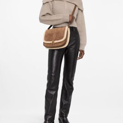 YSL Medium Francoise Satchel in Suede and Shearling