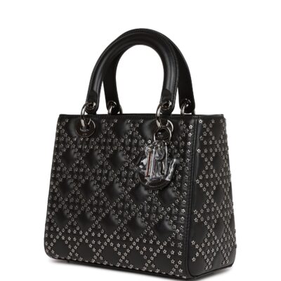 迪奥 Lucky Star 女士 黑色 羊皮 Ruthenium 五金 中号托特包