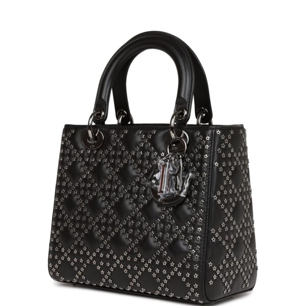 迪奥 Lucky Star 女士 黑色 羊皮 Ruthenium 五金 中号托特包