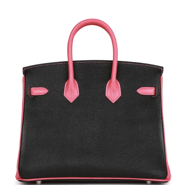 Hermès Special Order HSS Birkin 25 Rose Azalee Chèvre gebürstet Tasche in Schwarz mit Palladiumbeschläge