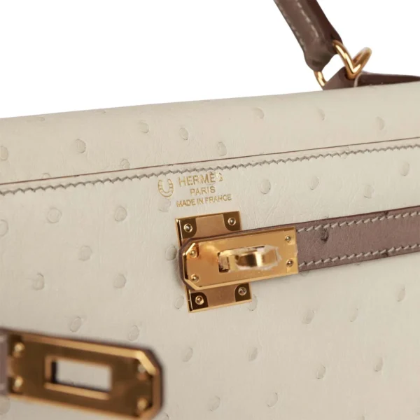Hermès Special Order (HSS) Kelly Sellier 25 Beton and Gris Asphalte Ostrich Gold Hardware