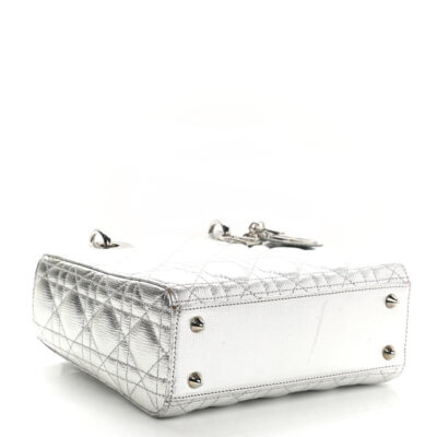 CHRISTIAN DIOR Metallic Grained Calfskin Cannage Small My Lady Dior Silver