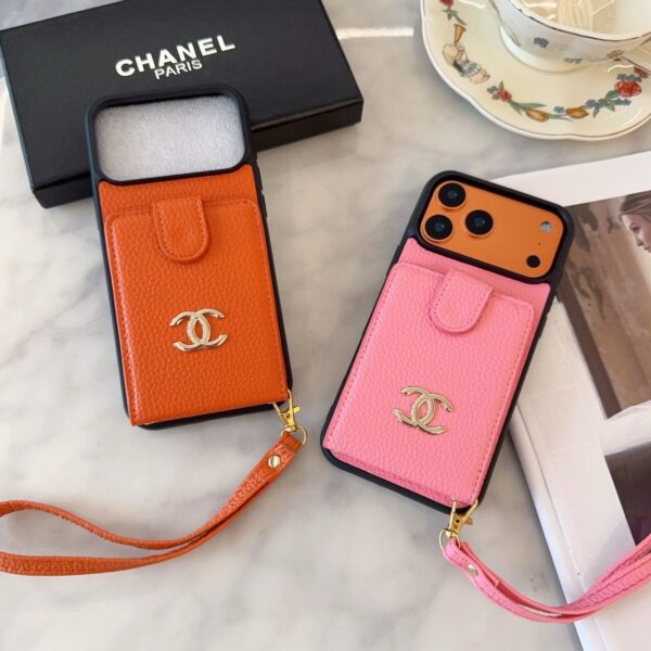 Chanel Style Leather Flip Card Holder Crossbody Phone Case