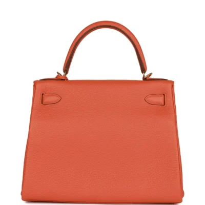 Hermès Kelly Retourne 28 Orange Togo Gold Hardware
