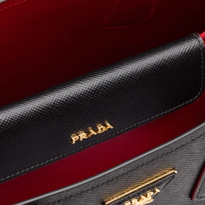Prada Small Saffiano Leather Double Prada Bag in Black