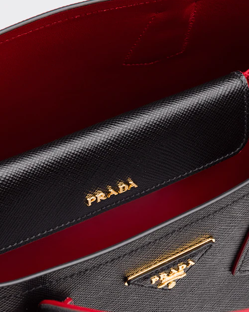 Prada Small Saffiano Leather Double Prada Bag in Black
