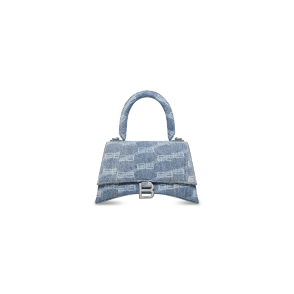WOMEN'S HOURGLASS SMALL HANDBAG BB MONOGRAM BLEACHED DENIM IN BLUE