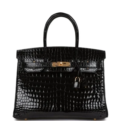 爱马仕 Birkin 30 黑色 亮面 Niloticus 鳄鱼皮 金色五金 包