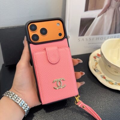 Chanel Style Leather Flip Card Holder Crossbody Phone Case