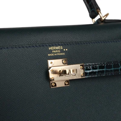 Hermès Kelly Sellier 25 Vert Rousseau Madame and Shiny Niloticus Crocodile Touch Gold Hardware