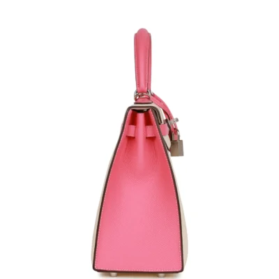 Hermès Special Order (HSS) Kelly Sellier 25 Nata and Rose Azalee Epsom Palladium Hardware