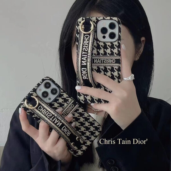 Luxury Textile CD Phone Case With Wrist Strap for iPhone