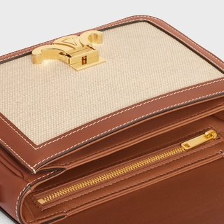 66e722a8318c5c567dbadb899ef10f01 TEEN TRIOMPHE BAG IN TEXTILE AND CALFSKIN NATURAL / TAN
