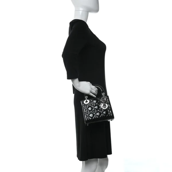 6737bad201039ca8c096a8691b7e7f28 CHRISTIAN DIOR Patent Cannage Mini Lady Dior Black
