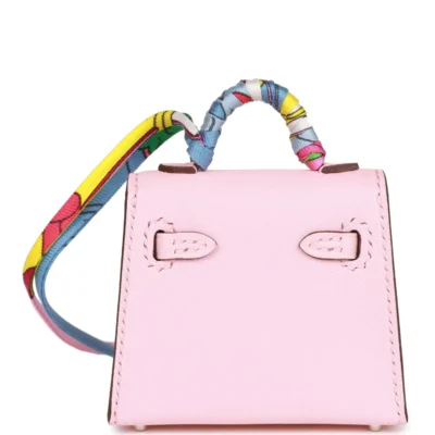 Hermès Rose Sakura Tadelakt Mini Kelly Twilly Bag Charm Palladium Hardware