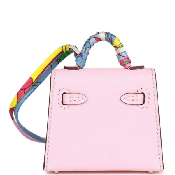 Hermès Rose Sakura Tadelakt Mini Kelly Twilly Bag Charm Palladium Hardware