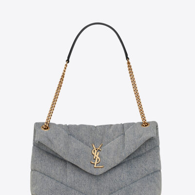 6822033052f3a9b319edf41e94f3bb68 YSL Puffer Medium Chain Bag in Denim and Smooth Leather