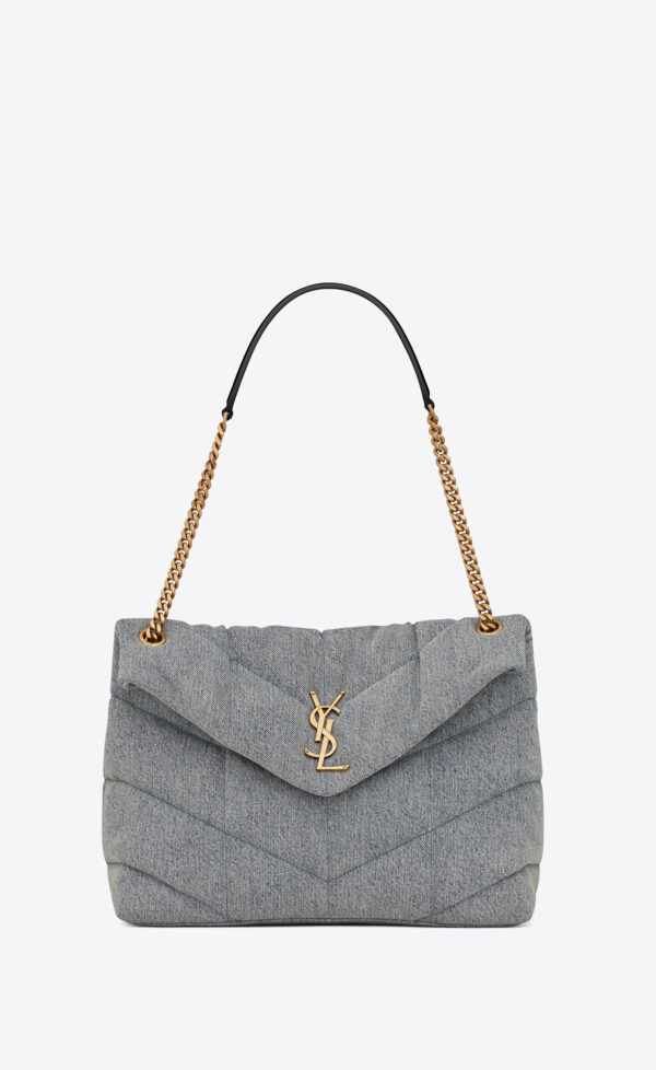 6822033052f3a9b319edf41e94f3bb68 YSL Puffer Medium Chain Bag in Denim and Smooth Leather