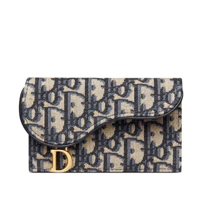 Dior Saddle Flap Compact Zipped Card Holder in Blue Dior Oblique Jacquard
