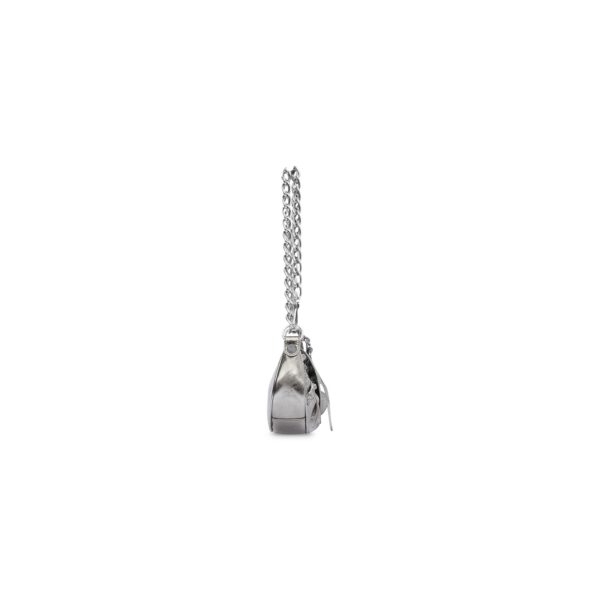 WOMEN'S LE CAGOLE XS SHOULDER BAG WITH CHAIN METALLIZED IN SILVER
