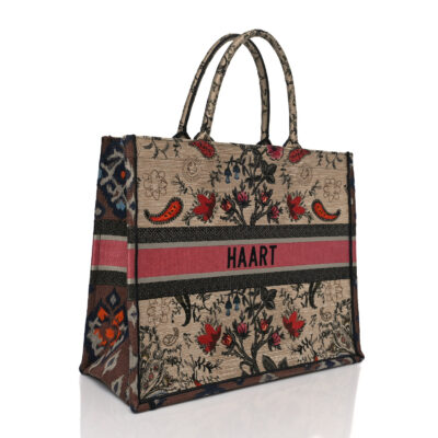 CHRISTIAN DIOR Canvas Embroidered Large Broderie Dior Flowers Book Tote Multicolor