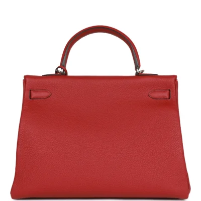 حقيبة هيرميس Special Order HSS Kelly Retourne 35 Rouge Grenat Verso من جلد توغو مع إكسسوارات معدنية من البلاديوم