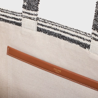 LARGE CABAS THAIS IN STRIPED TEXTILE WITH CELINE JACQUARD WHITE / BLACK