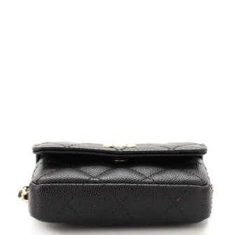 Chanel CC Pearl Coin Card Holder with Chain Quilted Caviar