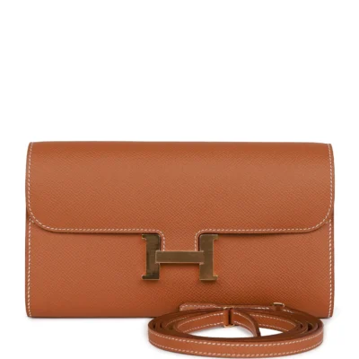 Hermès Constance Go Epsom Geldbörse in Gold mit goldfarbenen Metallbeschlägen