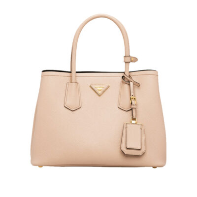 Prada Small Saffiano Leather Double Prada Bag in Powder Pink