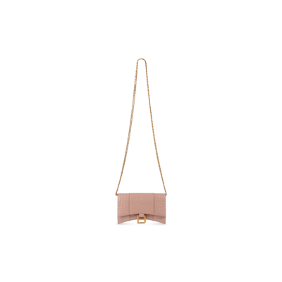 WOMEN'S HOURGLASS WALLET ON CHAIN CROCODILE EMBOSSED IN BEIGE