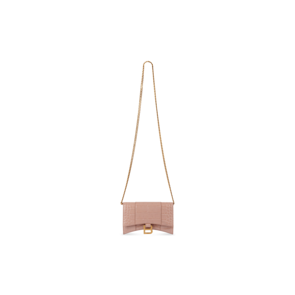 WOMEN'S HOURGLASS WALLET ON CHAIN CROCODILE EMBOSSED IN BEIGE