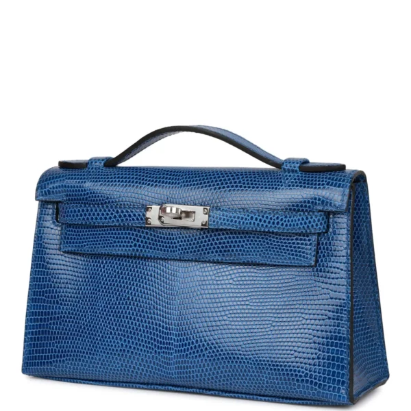 Hermès Kelly Pochette Bleu Saphir Lizard Palladium Hardware