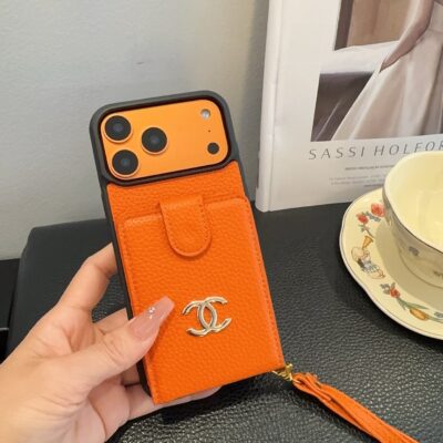 Chanel Style Leather Flip Card Holder Crossbody Phone Case